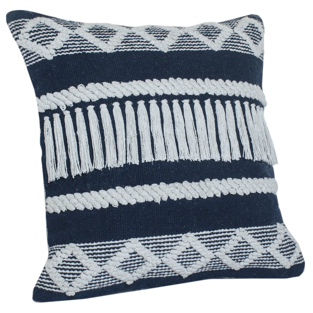 Ox Bay Hand-Woven Blue/White Stripe Cotton Blend Pillow Cover. Picture 4