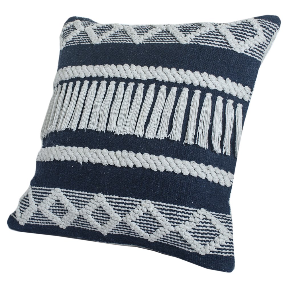 Ox Bay Hand-Woven Blue/White Stripe Cotton Blend Pillow Cover. Picture 5