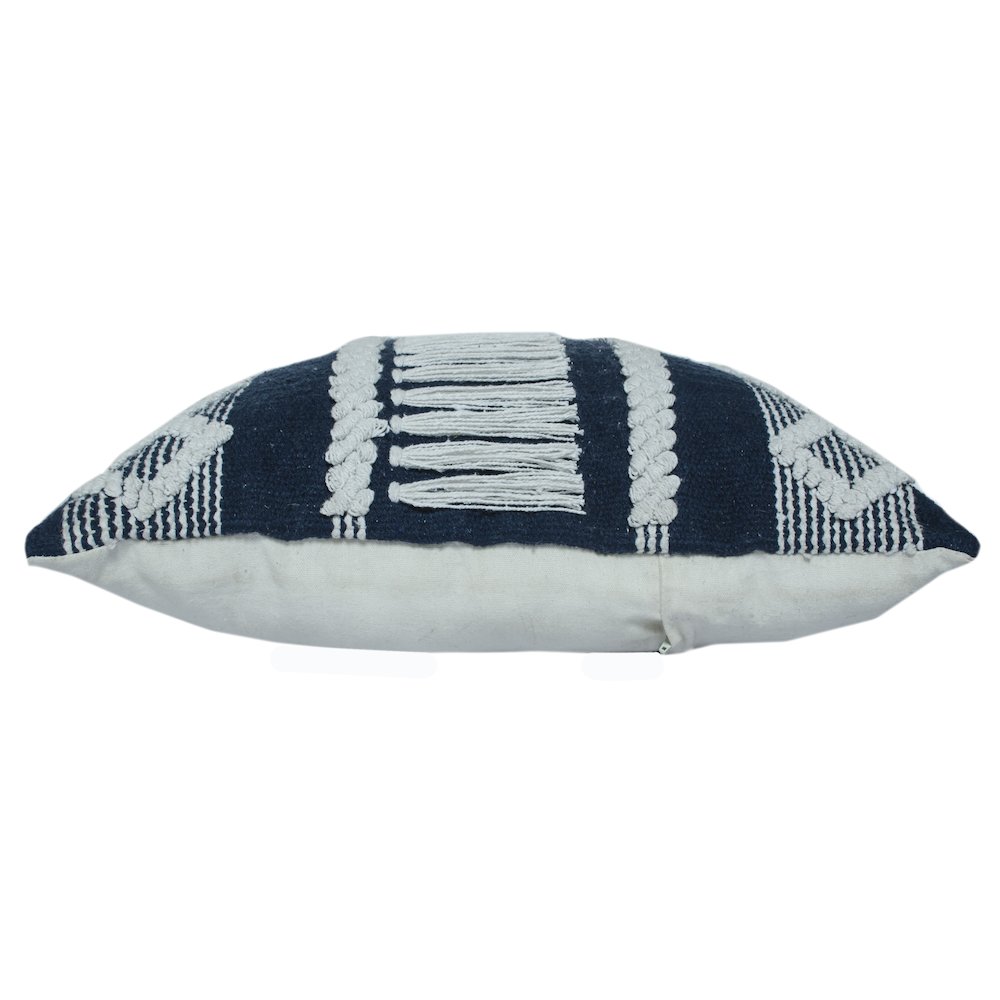 Ox Bay Hand-Woven Blue/White Stripe Cotton Blend Pillow Cover. Picture 6
