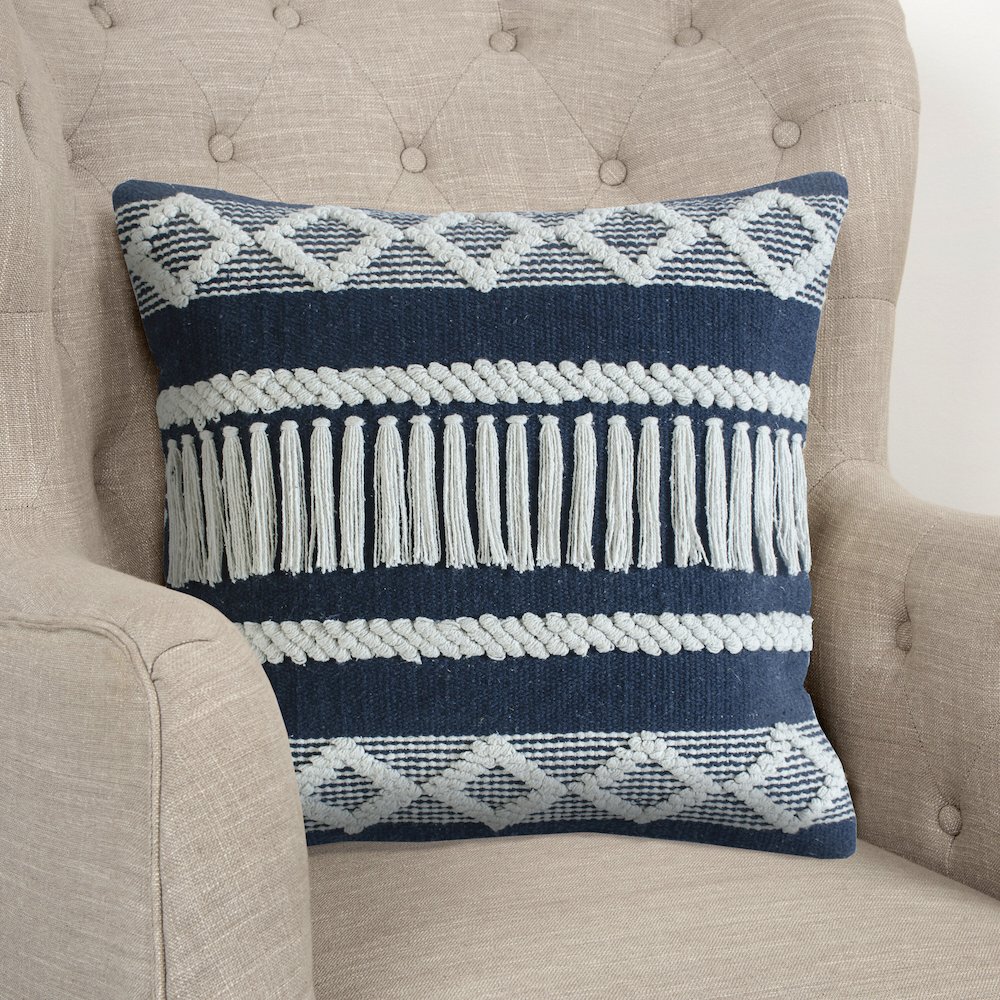 Ox Bay Hand-Woven Blue/White Stripe Cotton Blend Pillow Cover. Picture 7