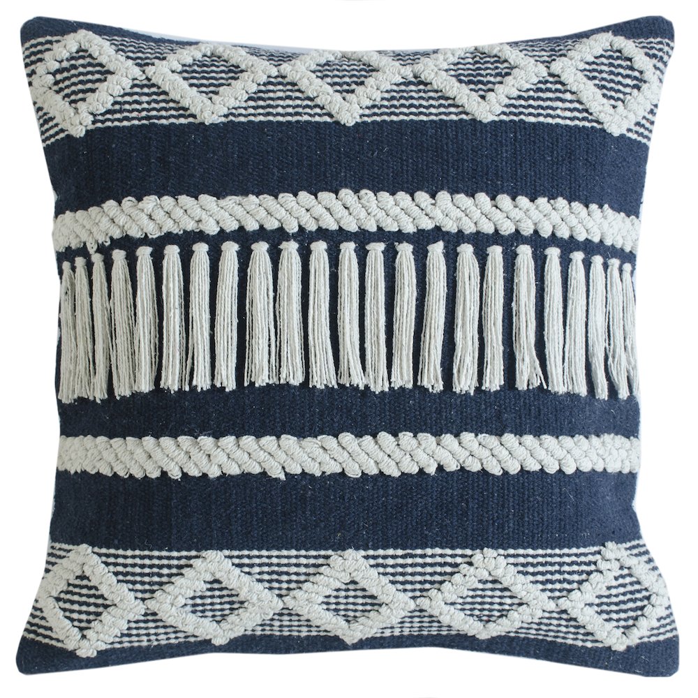 Ox Bay Hand-Woven Blue/White Stripe Cotton Blend Pillow Cover. Picture 1