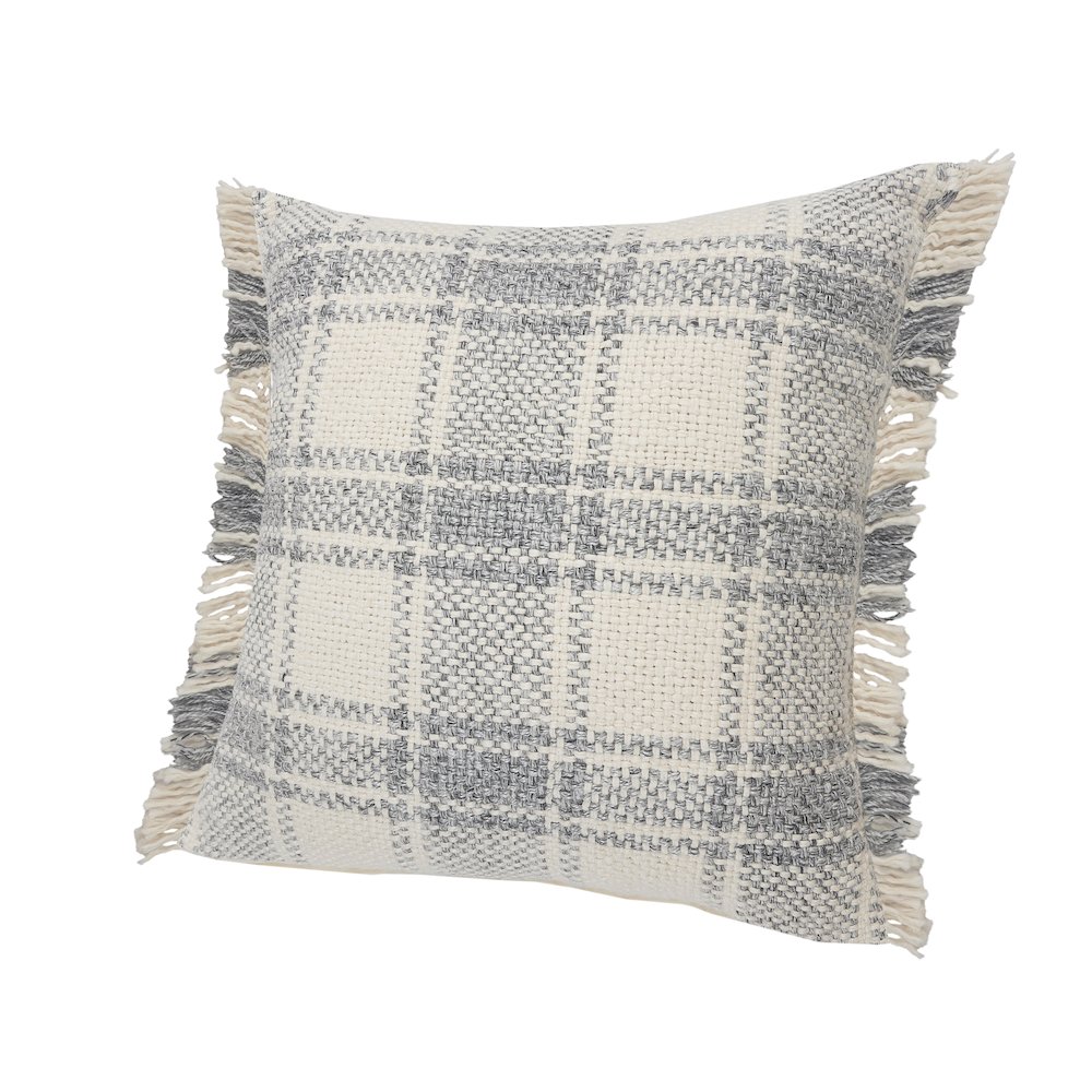 Ox Bay Gray/White Tartan/Plaid Cotton Blend Pillow Cover. Picture 6