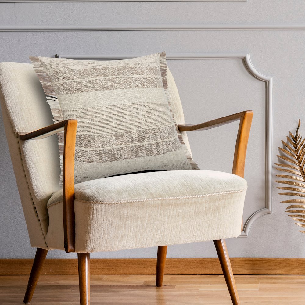 Ox Bay Tan/Cream Stripe All-Natural Cotton Pillow Cover. Picture 8