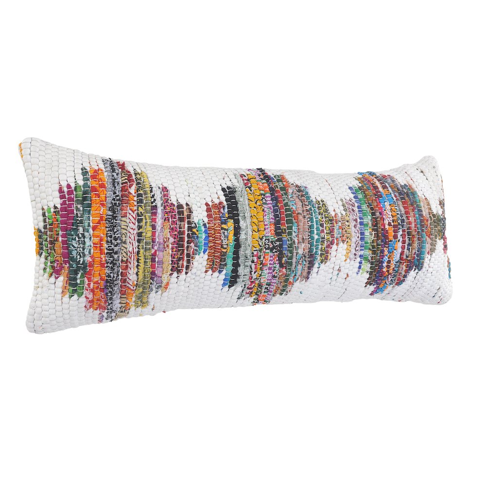 Ox Bay Hand-Woven White/Multicolored Geometric All-Natural Cotton Pillow Cover. Picture 5
