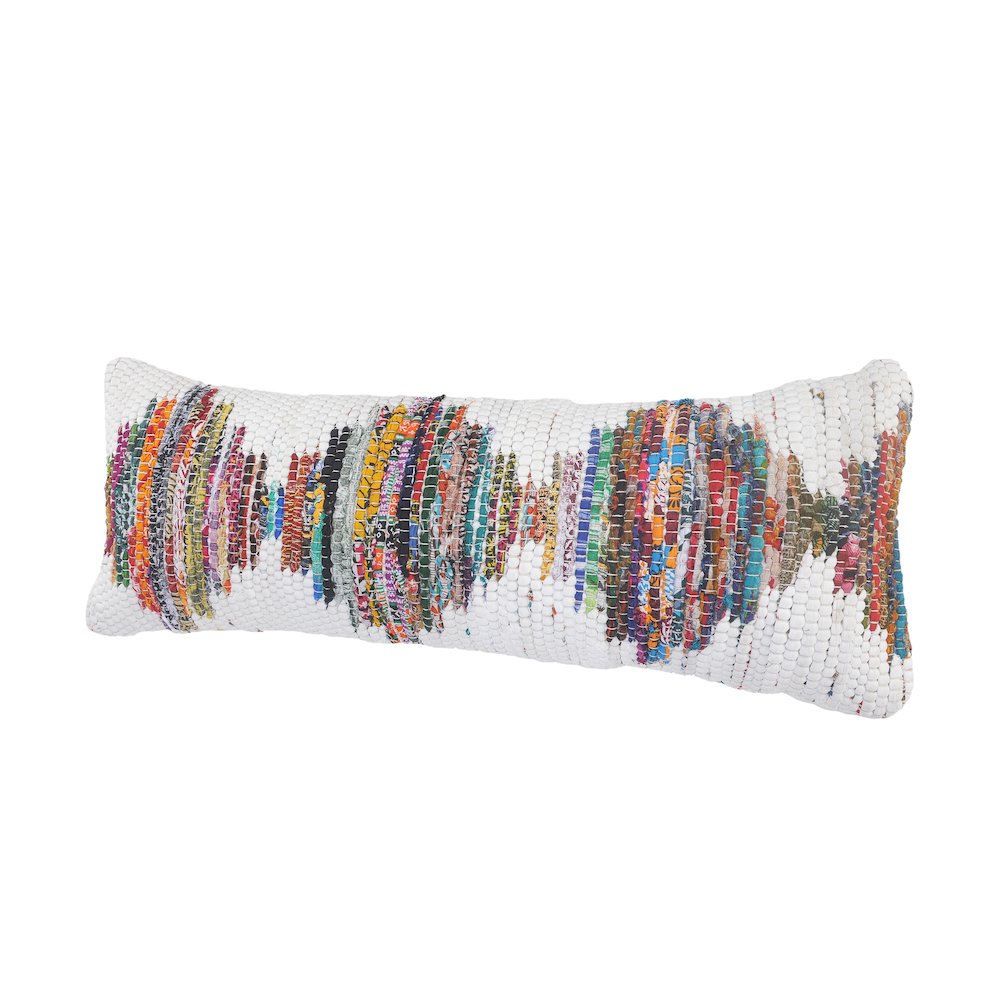 Ox Bay Hand-Woven White/Multicolored Geometric All-Natural Cotton Pillow Cover. Picture 6