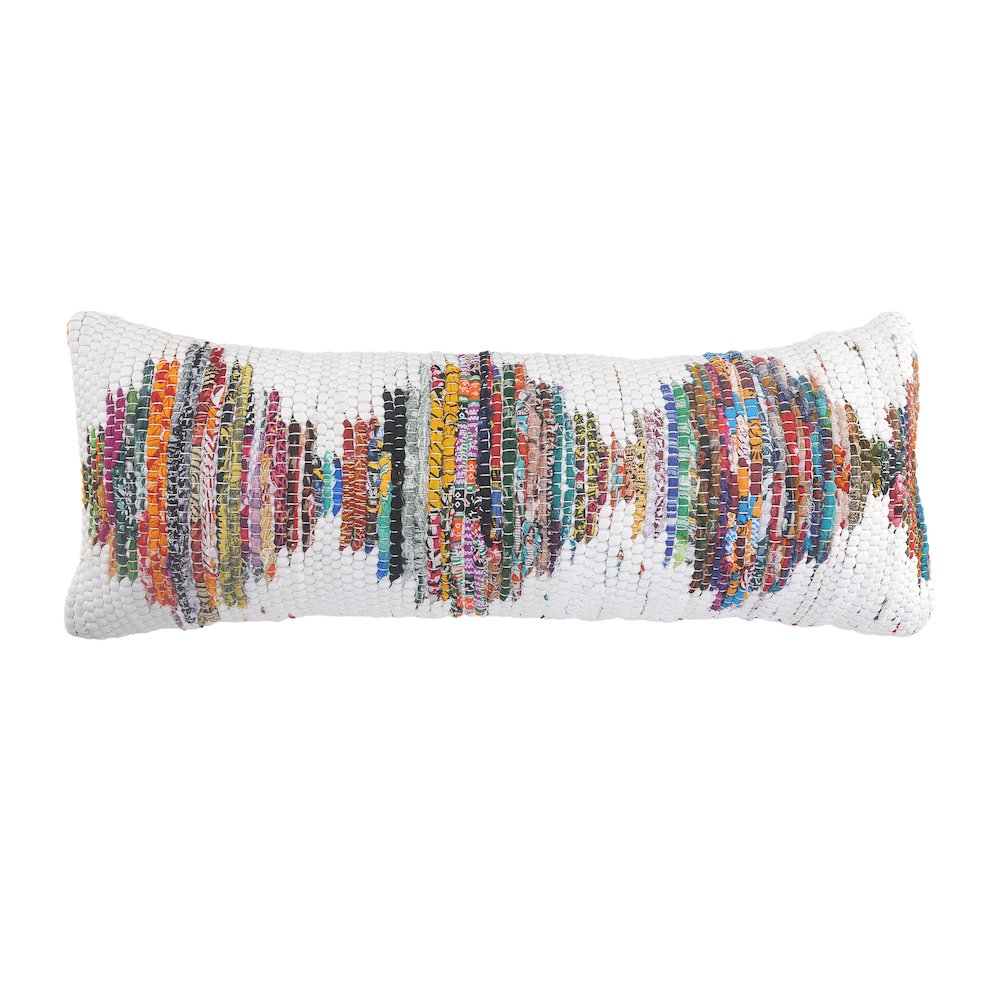 Ox Bay Hand-Woven White/Multicolored Geometric All-Natural Cotton Pillow Cover. Picture 1