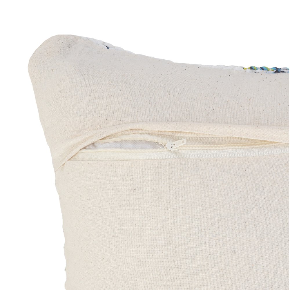 Ox Bay Hand-Woven White/Multicolored Geometric All-Natural Cotton Pillow Cover. Picture 3