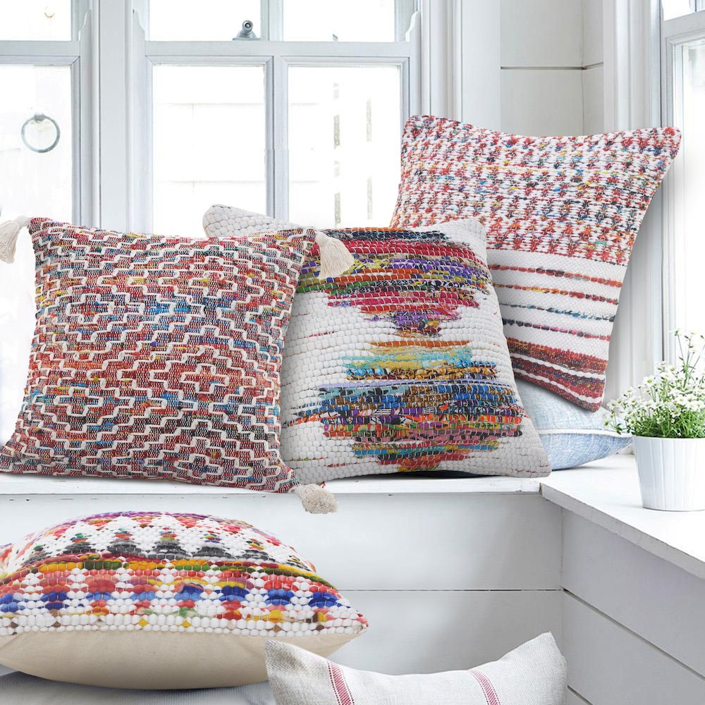 Ox Bay Hand-Woven White/Multicolored Geometric All-Natural Cotton Pillow Cover. Picture 8