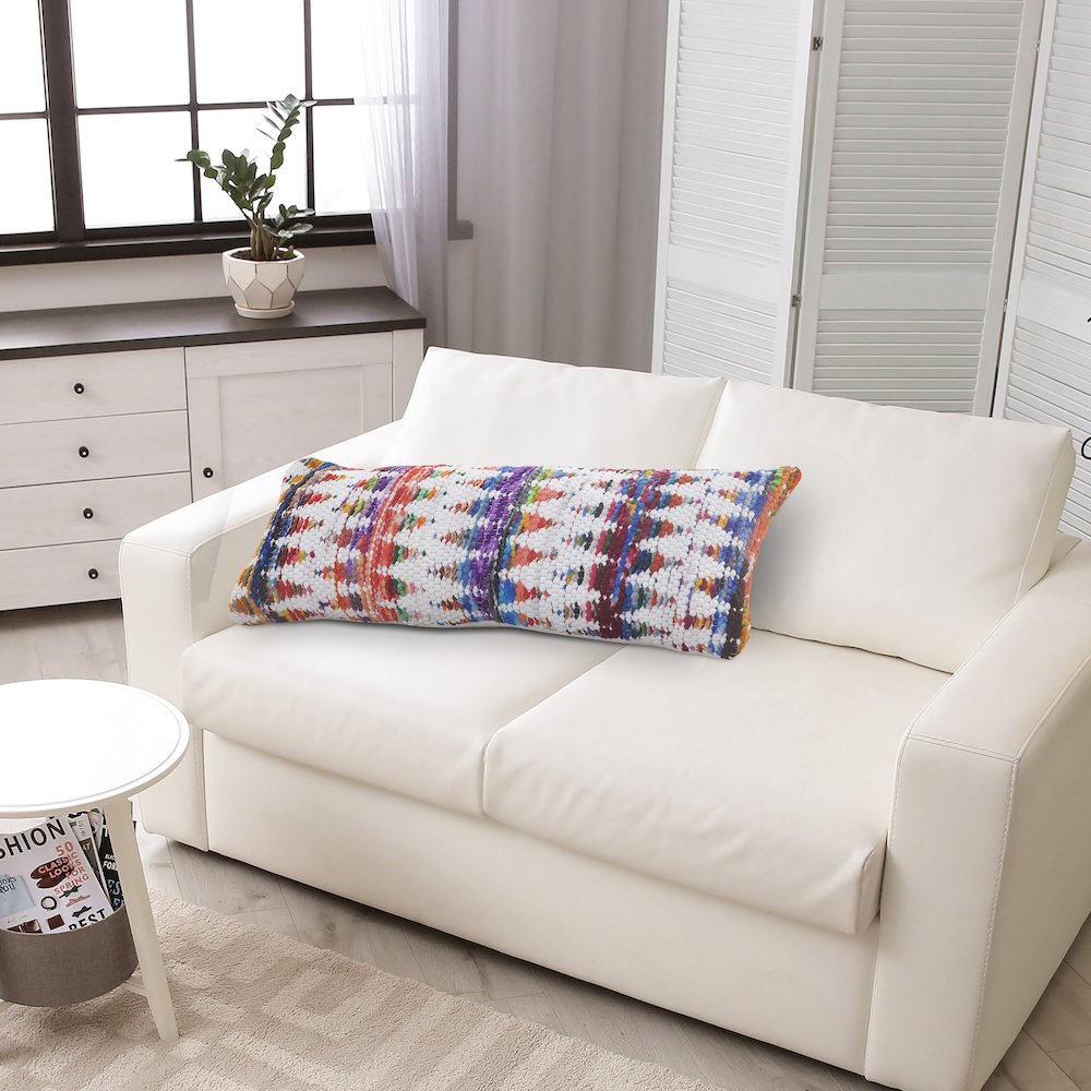 Ox Bay Hand-Woven White/Multicolored Geometric Cotton Blend Pillow Cover. Picture 8