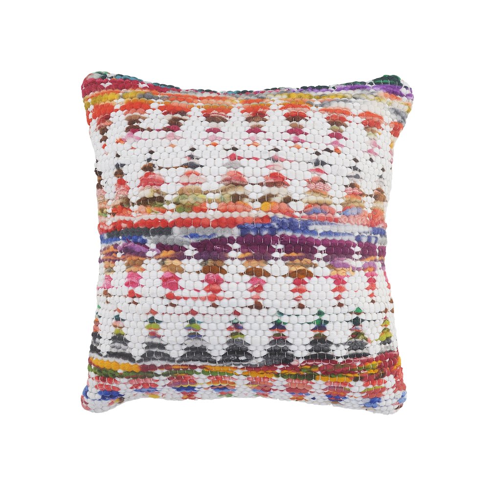 Ox Bay Hand-Woven White/Multicolored Geometric Cotton Blend Pillow Cover. Picture 1