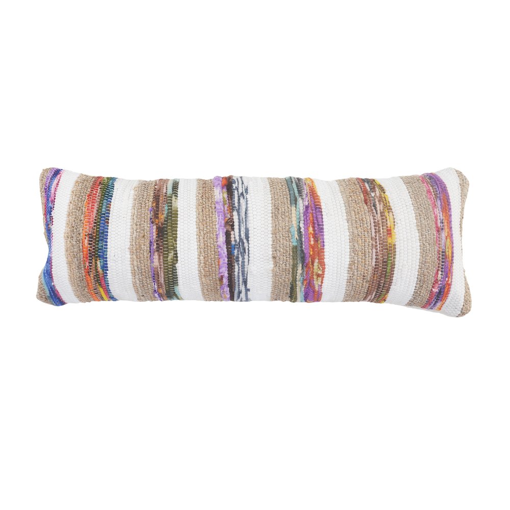Ox Bay Hand-Woven White/Tan Geometric Cotton Blend Pillow Cover. Picture 1
