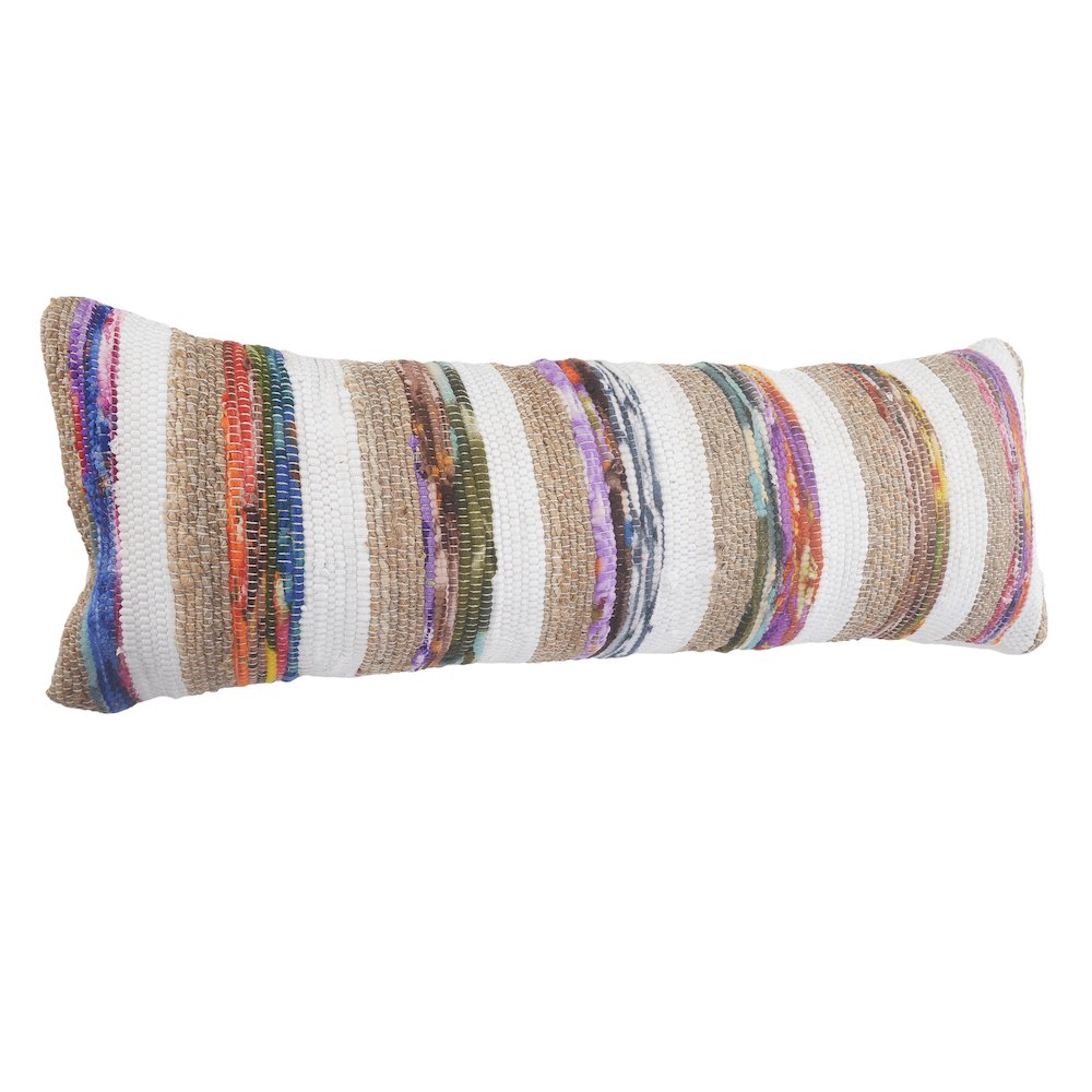 Ox Bay Hand-Woven White/Tan Geometric Cotton Blend Pillow Cover. Picture 5