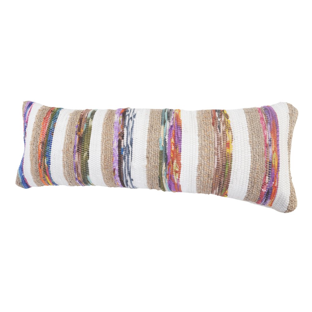 Ox Bay Hand-Woven White/Tan Geometric Cotton Blend Pillow Cover. Picture 6