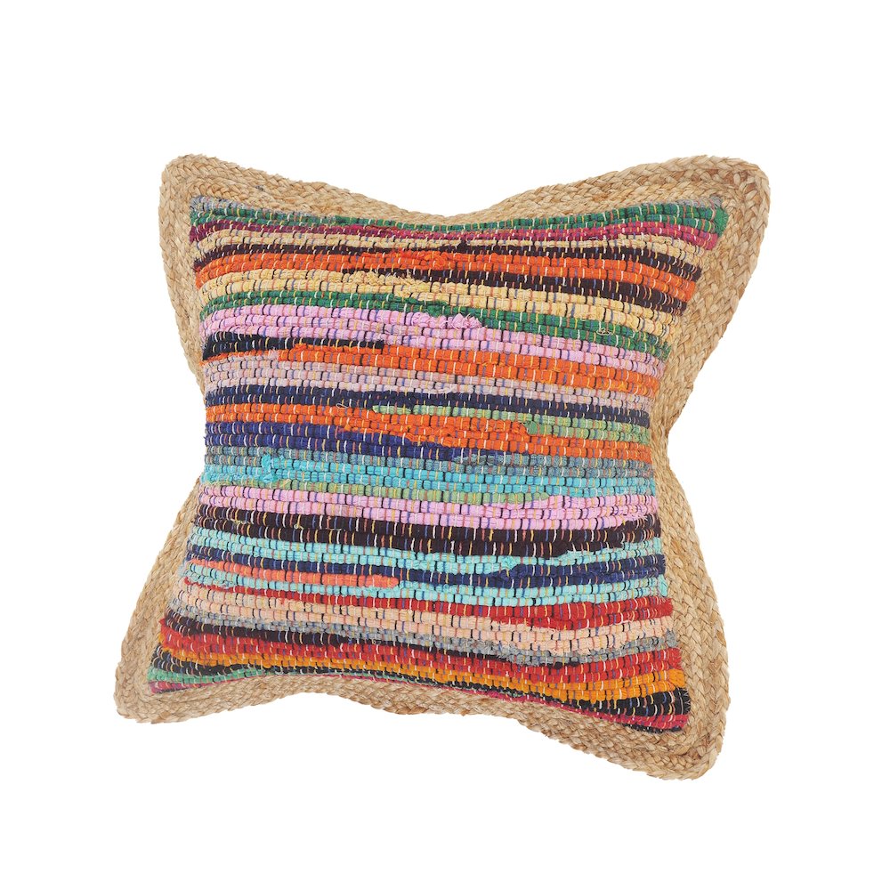 Ox Bay Hand-Woven Blue/Orange Bordered Cotton Blend Pillow Cover. Picture 6
