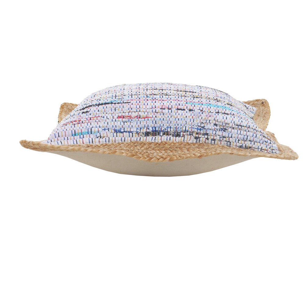 Ox Bay Hand-Woven White/Blue Bordered Cotton Blend Pillow Cover. Picture 4
