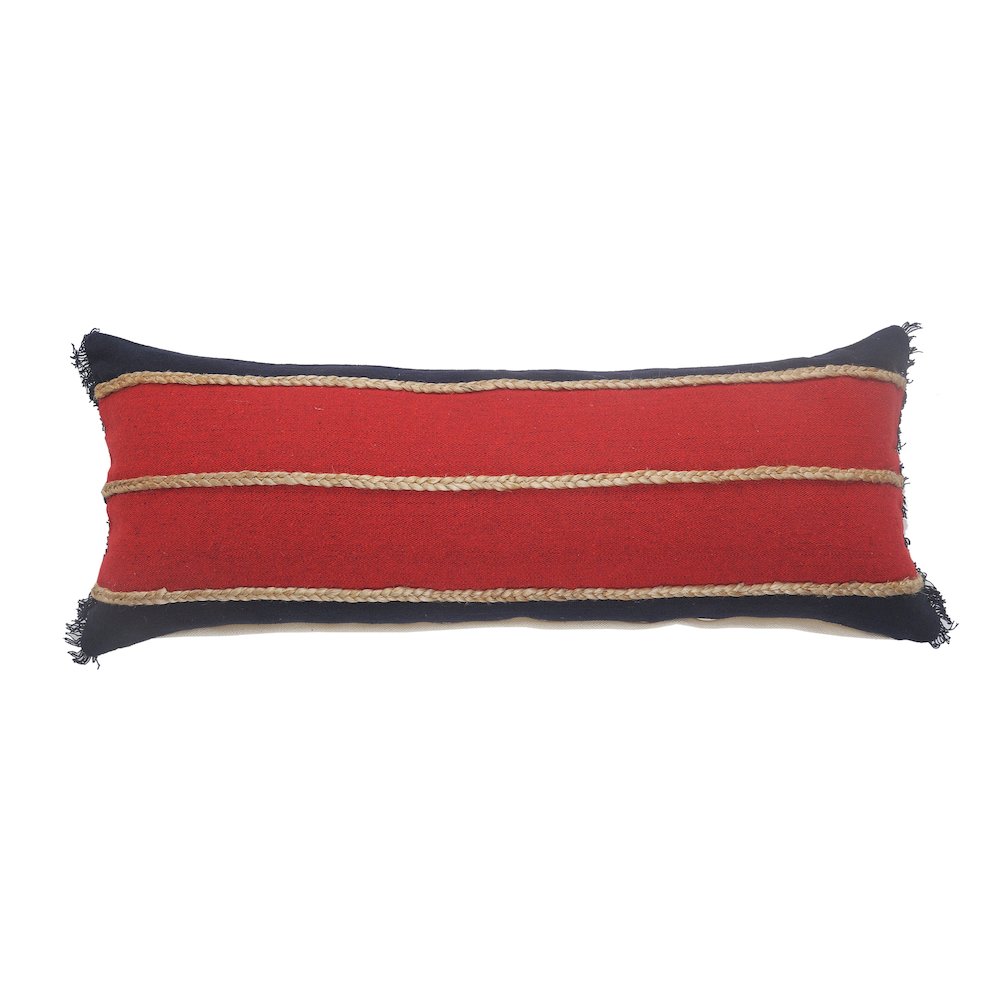 Ox Bay Red/Navy Stripe Cotton Blend Pillow Cover. Picture 1