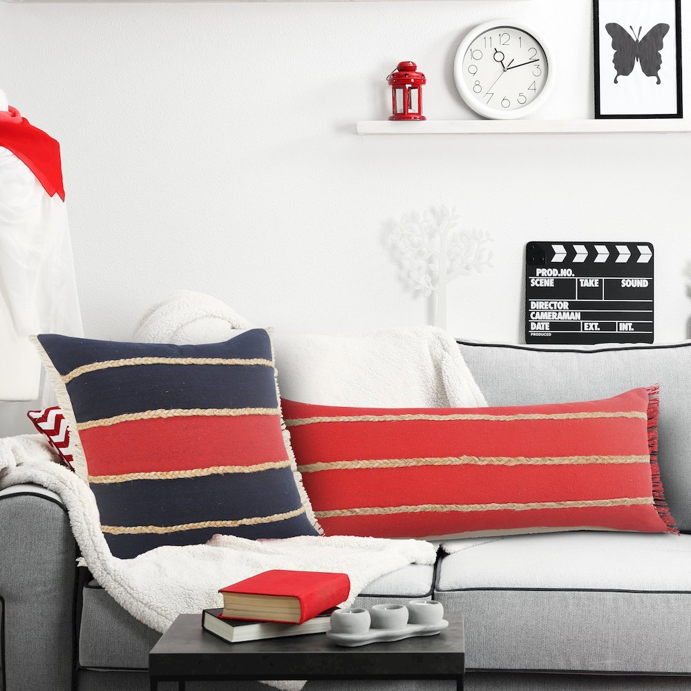 Atlantis Americana Striped Throw Pillow with Jute Braiding. Picture 8