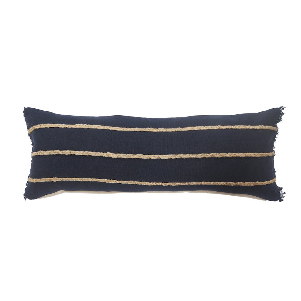 Ox Bay Navy/Tan Stripe Cotton Blend Pillow Cover. Picture 1
