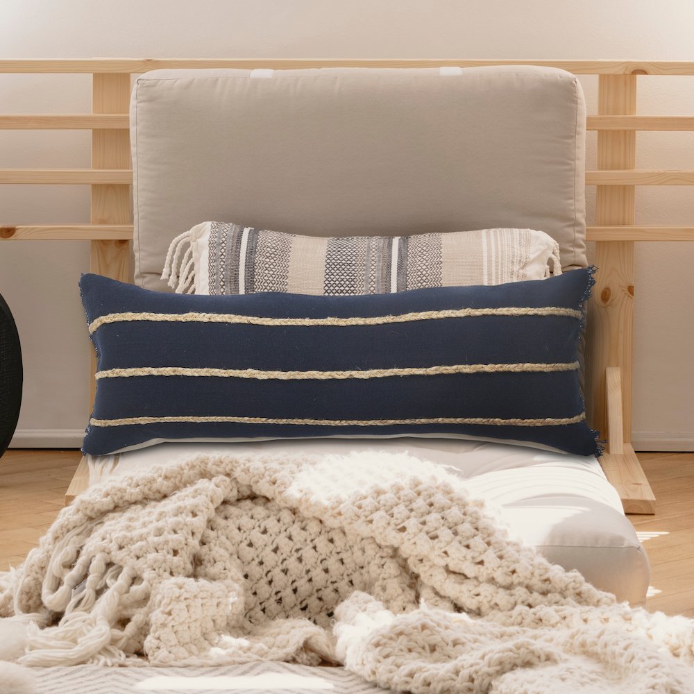 Ox Bay Navy/Tan Stripe Cotton Blend Pillow Cover. Picture 8