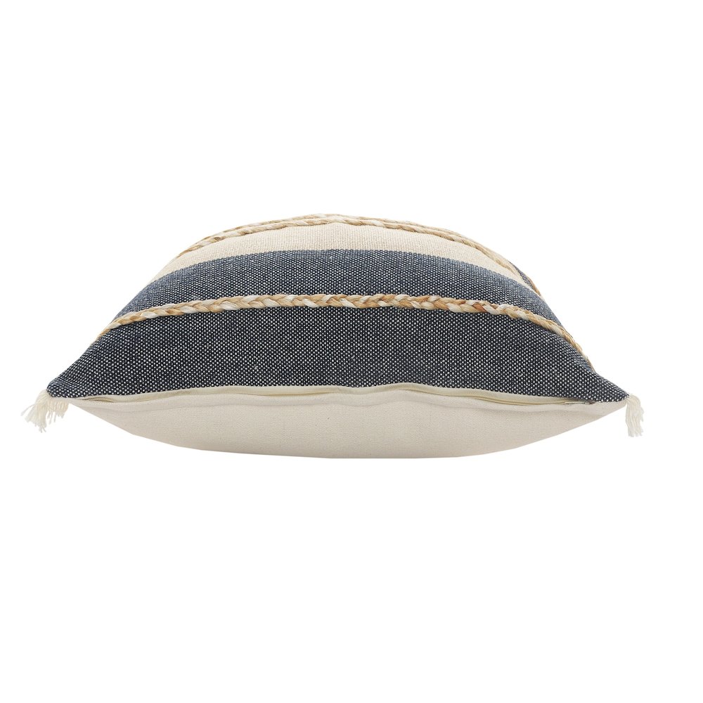 Ox Bay Blue/Tan Stripe Cotton Blend Pillow Cover. Picture 4