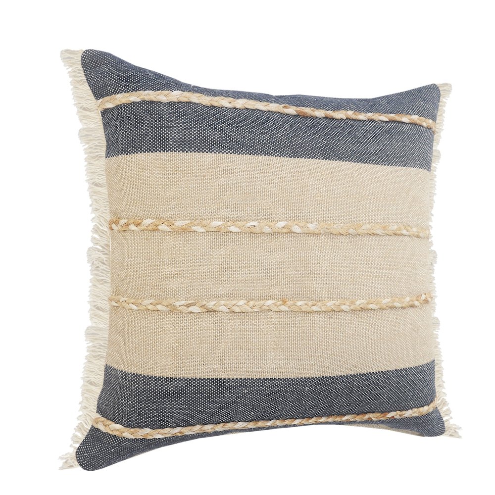 Ox Bay Blue/Tan Stripe Cotton Blend Pillow Cover. Picture 5