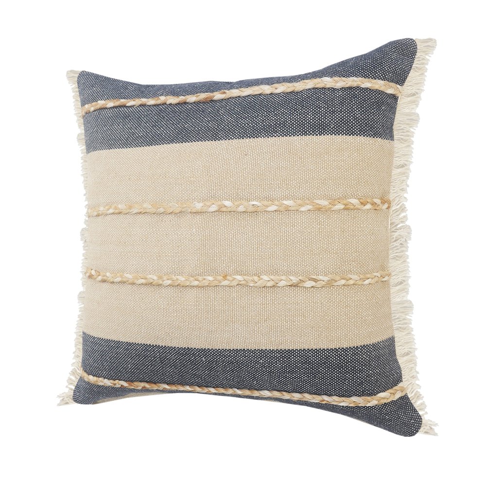 Ox Bay Blue/Tan Stripe Cotton Blend Pillow Cover. Picture 6