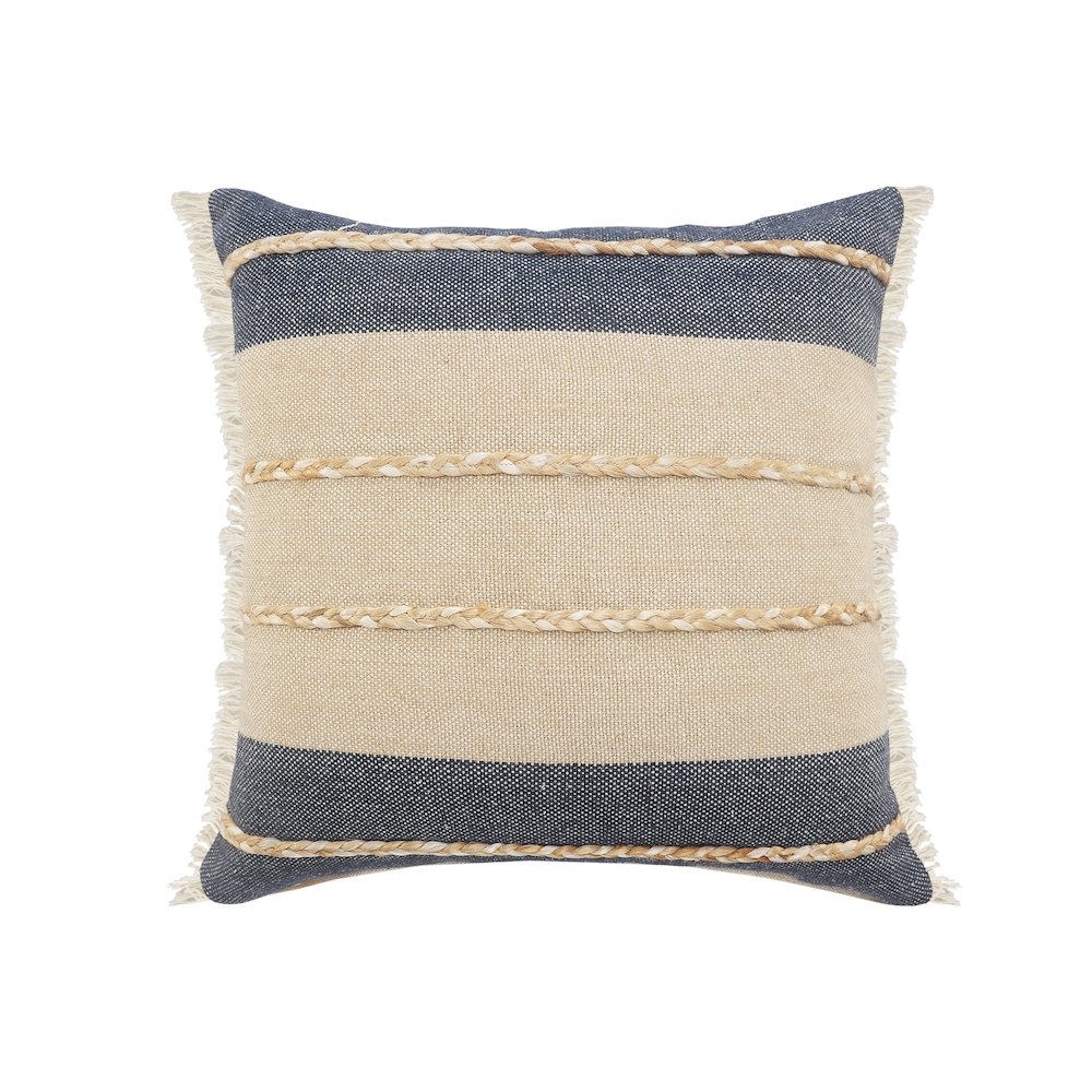 Ox Bay Blue/Tan Stripe Cotton Blend Pillow Cover. Picture 1