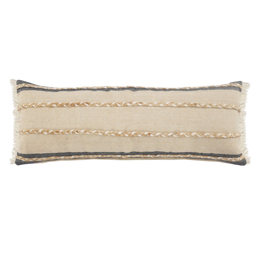Ox Bay Black/Tan Stripe Cotton Blend Pillow Cover. Picture 1