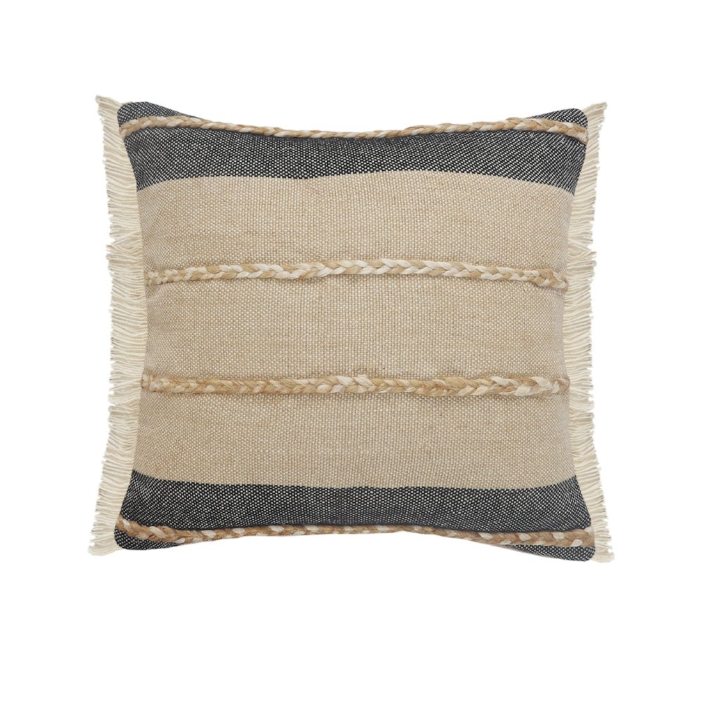 Ox Bay Black/Tan Stripe Cotton Blend Pillow Cover. Picture 1