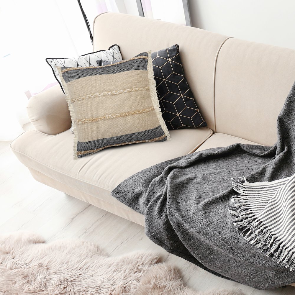 Ox Bay Black/Tan Stripe Cotton Blend Pillow Cover. Picture 2