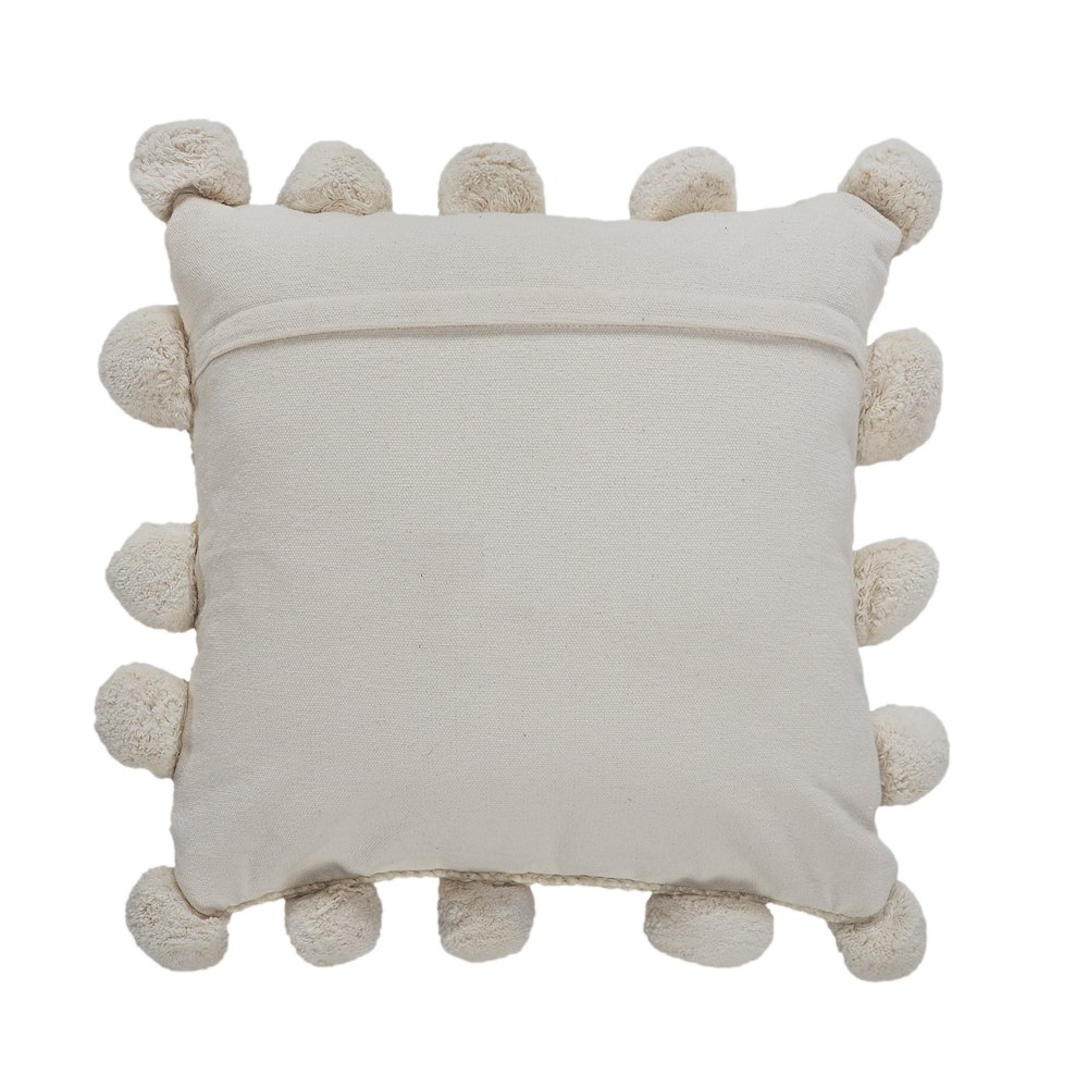 Natural Jute Throw Pillow with Pom Poms Border. Picture 8