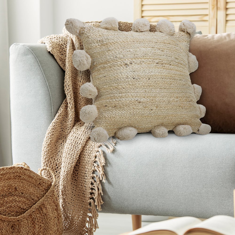 Ox Bay Hand-Woven Tan Solid All-Natural Jute Pillow Cover. Picture 8