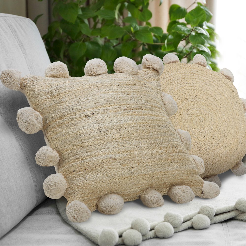 Ox Bay Hand-Woven Tan Solid All-Natural Jute Pillow Cover. Picture 9