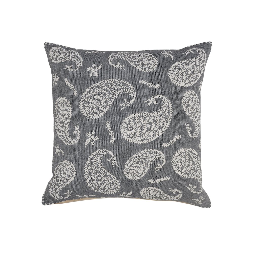 Ox Bay Hand-Woven Gray/White Paisley All-Natural Cotton Pillow Cover. Picture 1