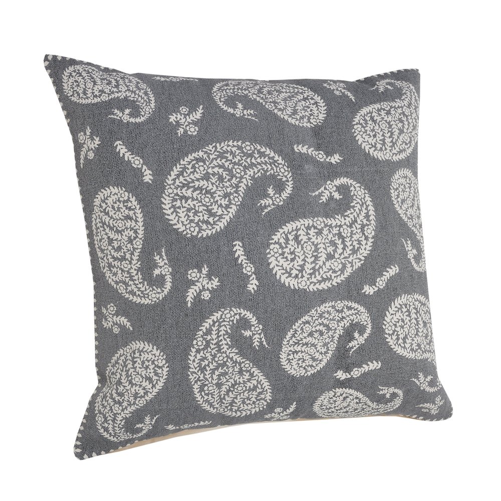 Ox Bay Hand-Woven Gray/White Paisley All-Natural Cotton Pillow Cover. Picture 5