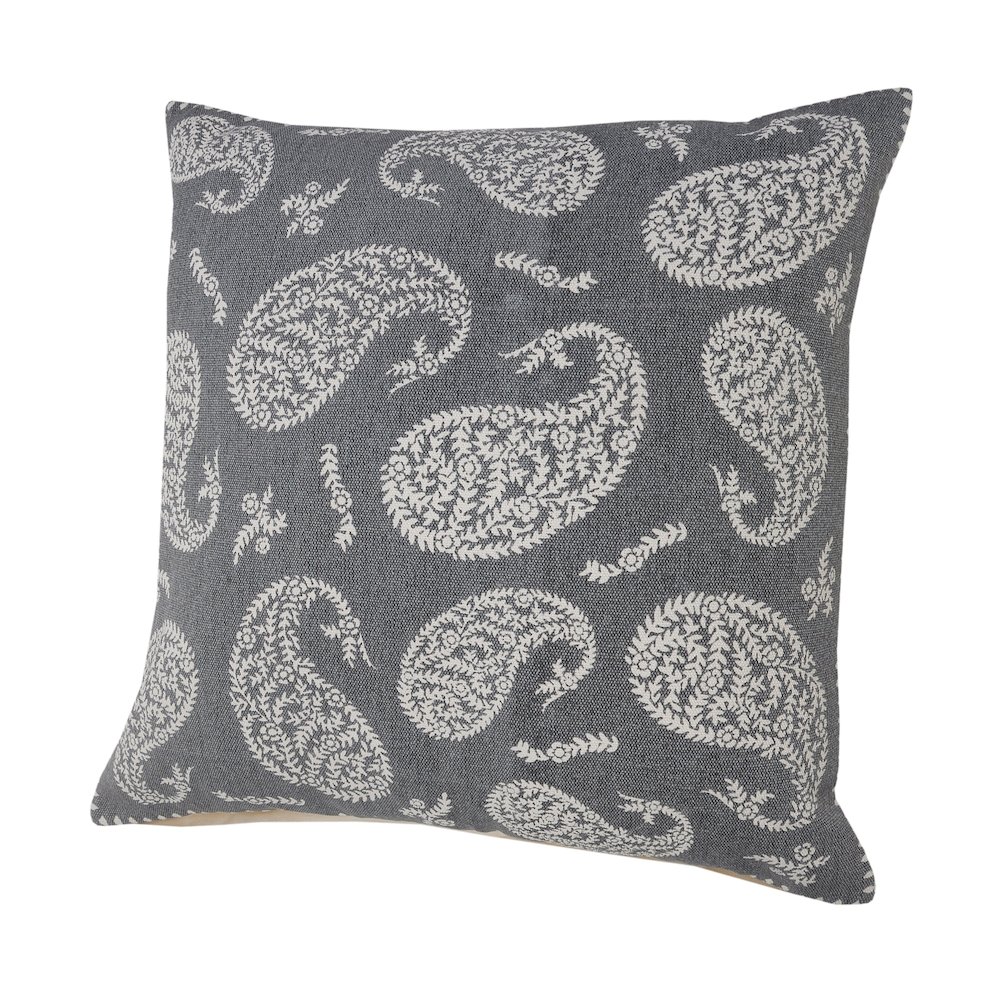 Ox Bay Hand-Woven Gray/White Paisley All-Natural Cotton Pillow Cover. Picture 6