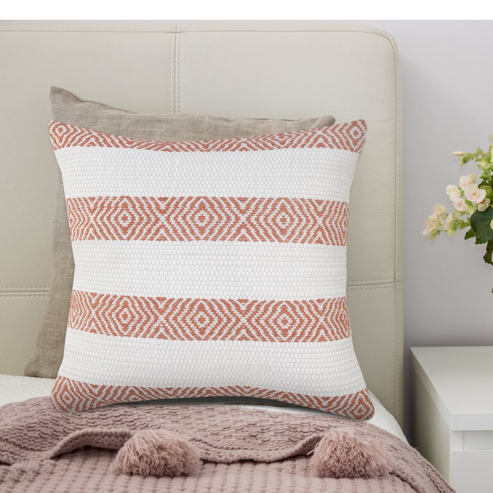 Casual Apricot and White Geometric Striped Throw Pillow. Picture 8