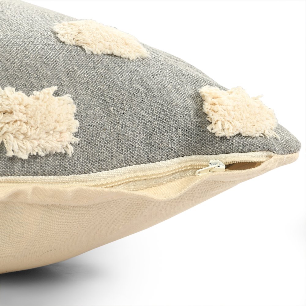 Ox Bay Hand-Woven Gray/Cream Dot All-Natural Cotton Pillow Cover. Picture 3