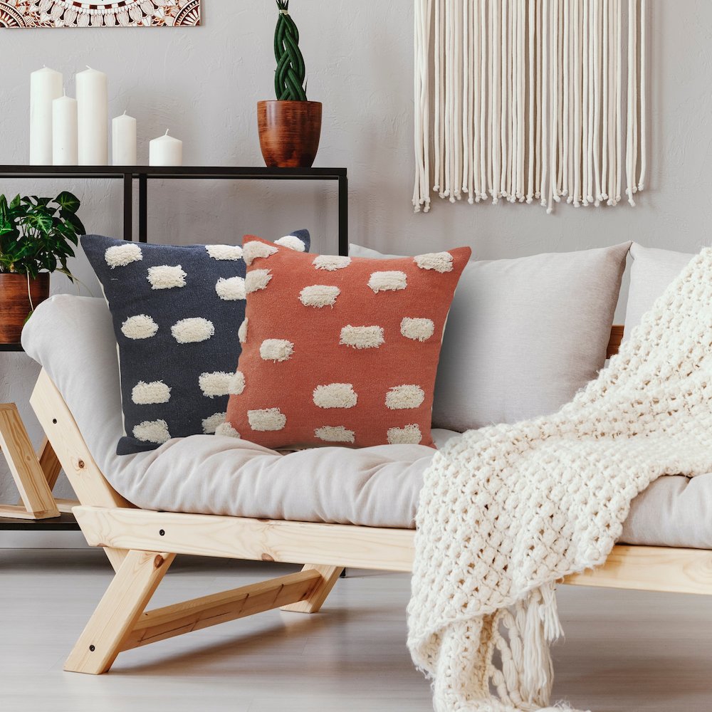 Textured Pom Pom Polka Dot Throw Pillow. Picture 8