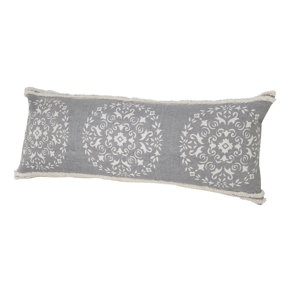 Ox Bay Hand-Woven Gray/White Medallion All-Natural Cotton Pillow Cover. Picture 6