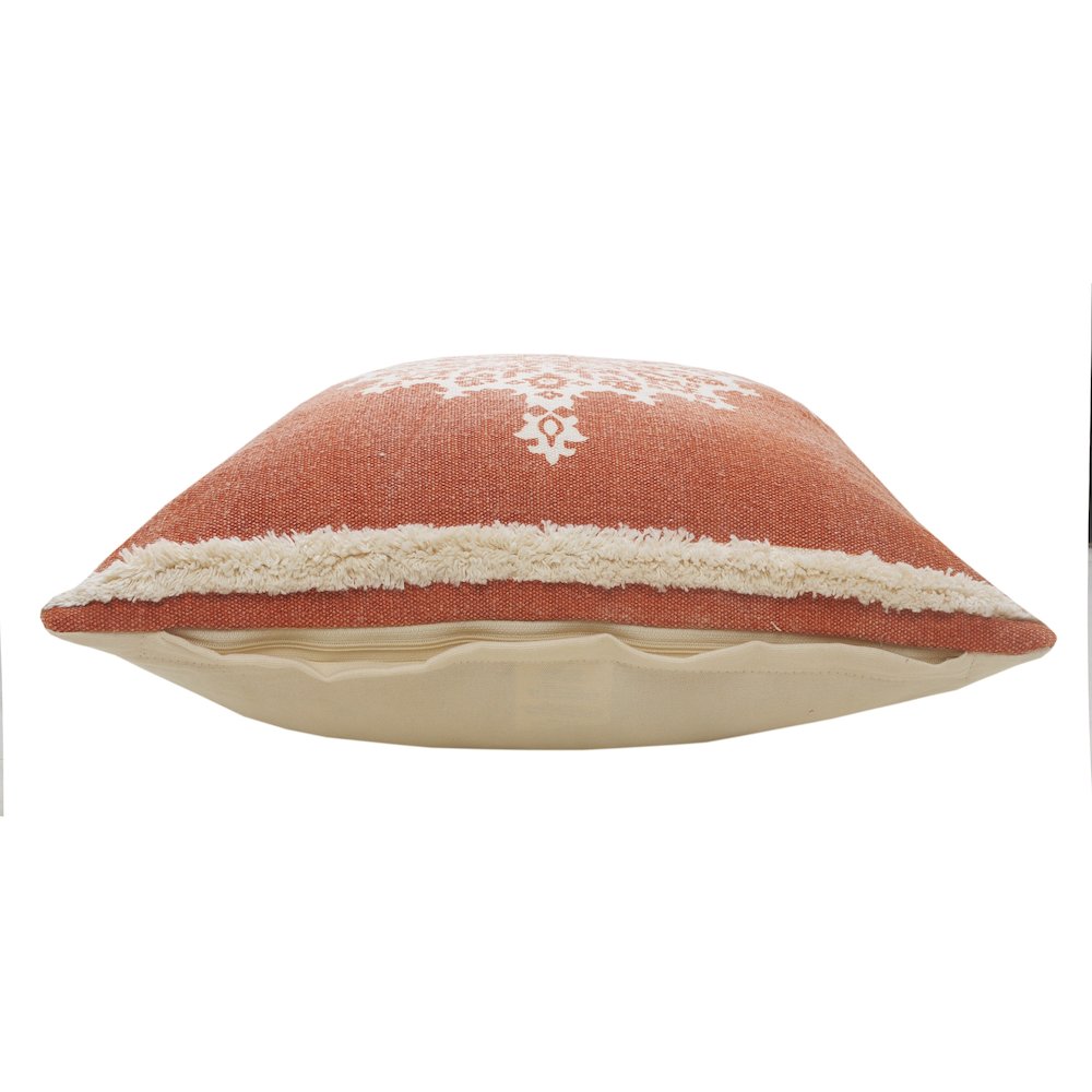 Ox Bay Hand-Woven Orange/White Medallion All-Natural Cotton Pillow Cover. Picture 4