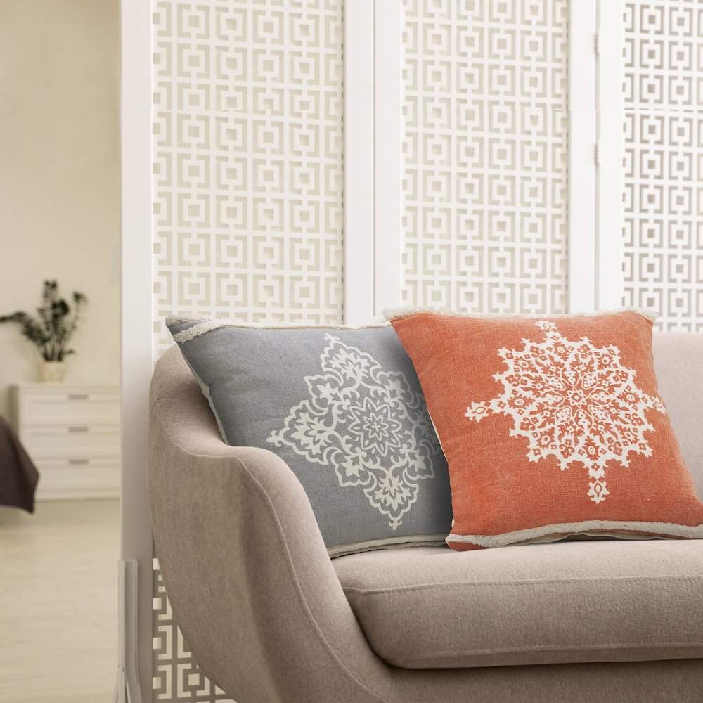 Ox Bay Hand-Woven Orange/White Medallion All-Natural Cotton Pillow Cover. Picture 8