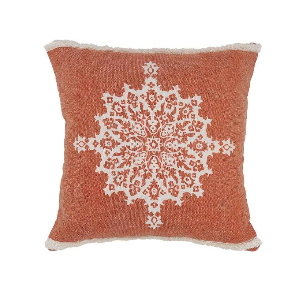 Ox Bay Hand-Woven Orange/White Medallion All-Natural Cotton Pillow Cover. Picture 1