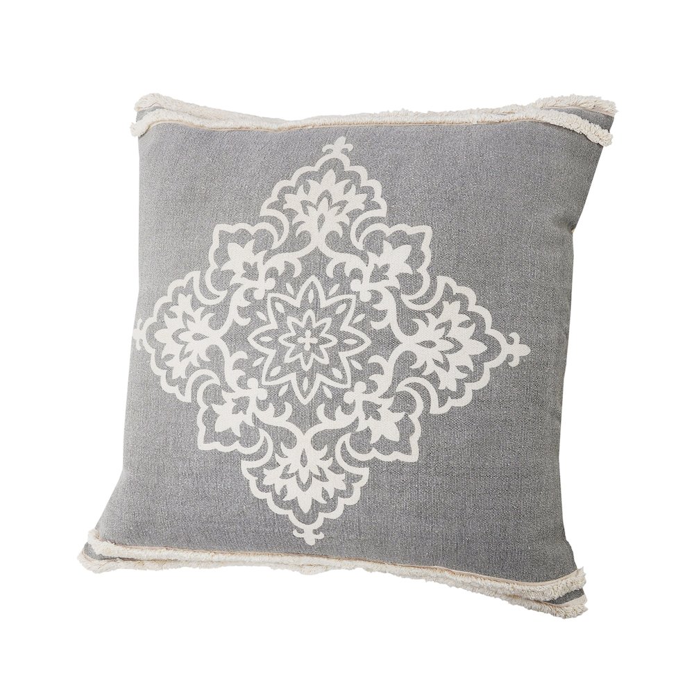 Ox Bay Hand-Woven Gray/White Medallion All-Natural Cotton Pillow Cover. Picture 6