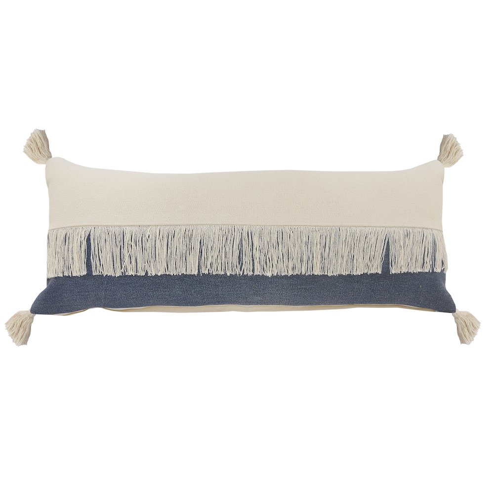 Ox Bay Blue/White Color Block All-Natural Cotton Pillow Cover. Picture 1