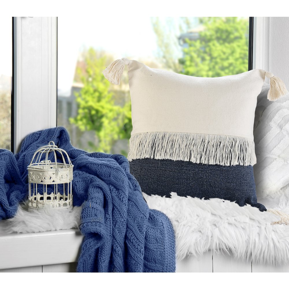 Fringe Festival Blue Color Block Throw Pillow. Picture 8