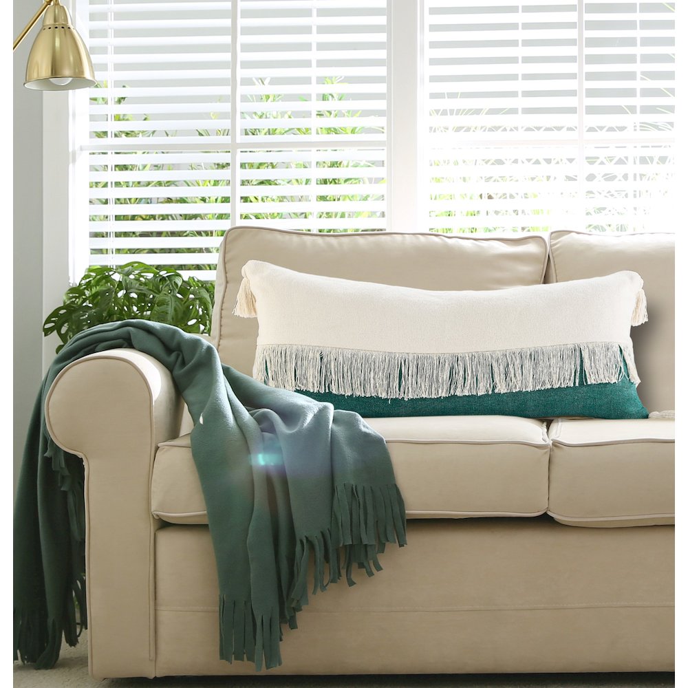Fringe Festival Green Color Block Lumbar Throw Pillow. Picture 8