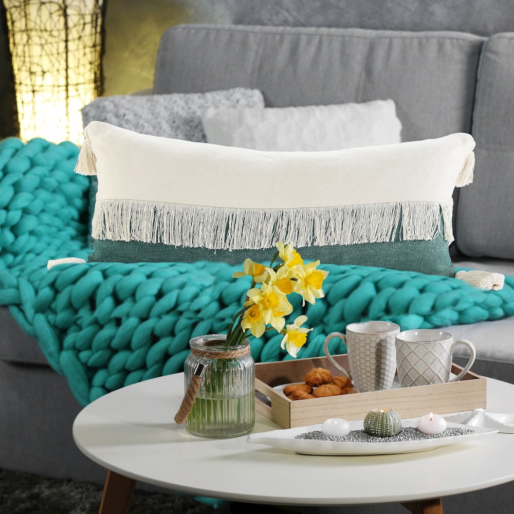 Ox Bay Green/White Color Block All-Natural Cotton Pillow Cover. Picture 8