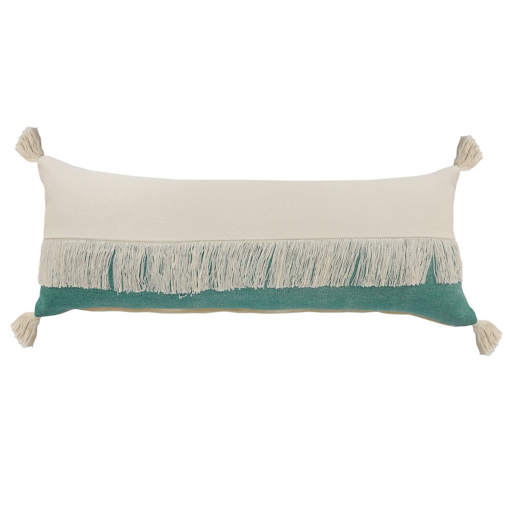 Ox Bay Green/White Color Block All-Natural Cotton Pillow Cover. Picture 1