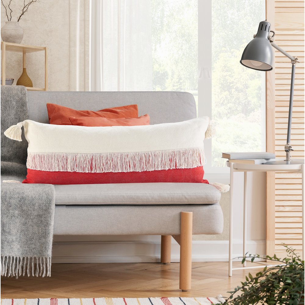 Fringe Festival Raspberry Color Block Lumbar Throw Pillow. Picture 8